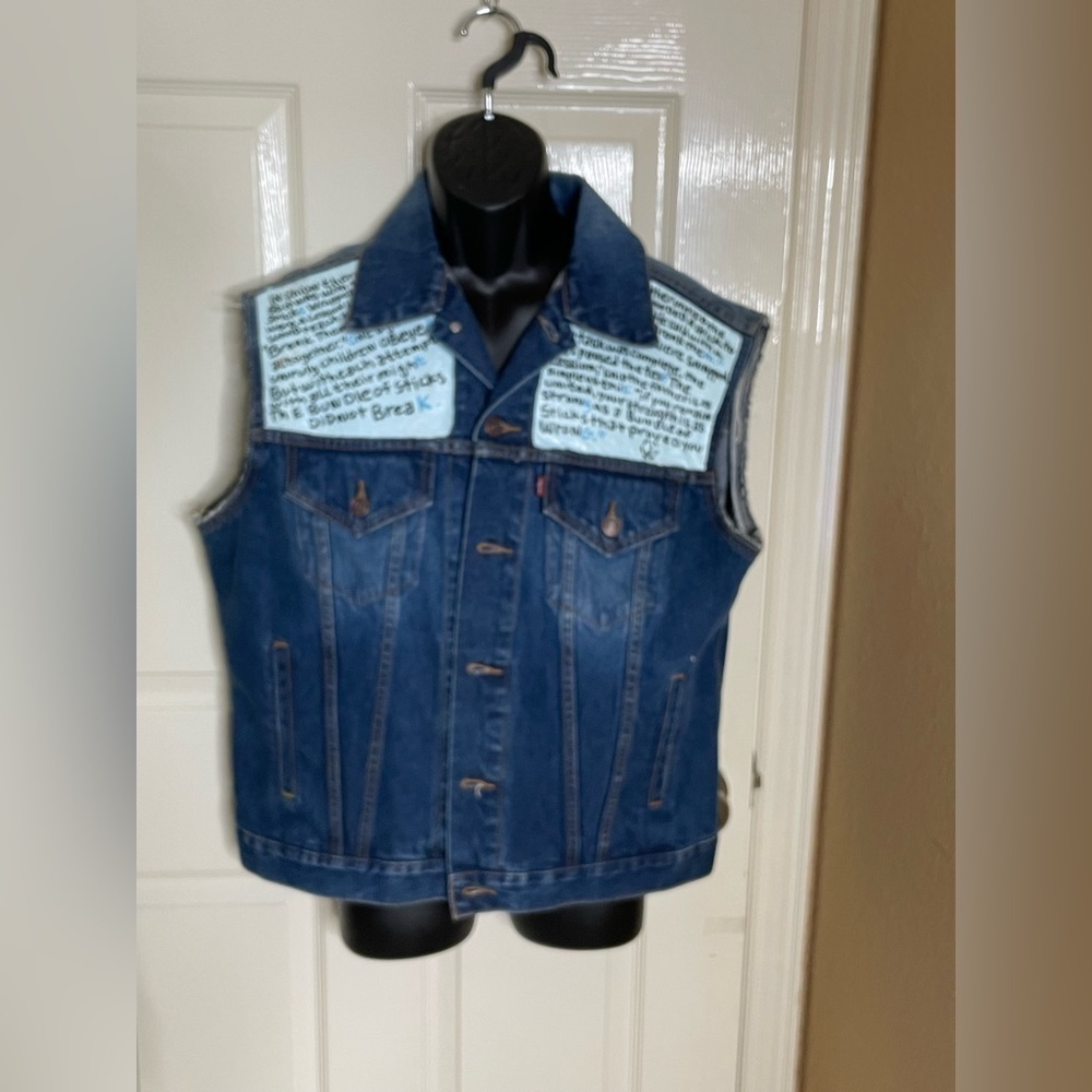 Hand painted vest Aesops Fables Custom jacket Personalized denim jacket Large  